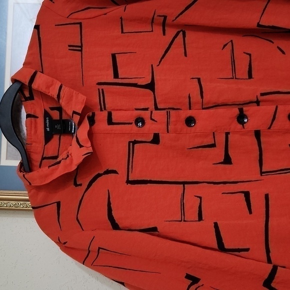 Ali Miles Artsy Art to wear Blouse XL Zipper Back Ruffle Sleeve Collegiate Lux - Picture 3 of 14